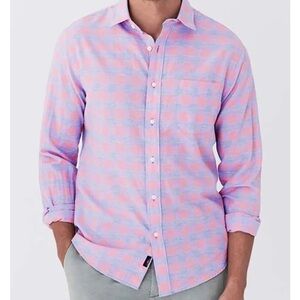 Faherty Shirt button down long sleeve buffalo plaid linen Stretch Summer Blend